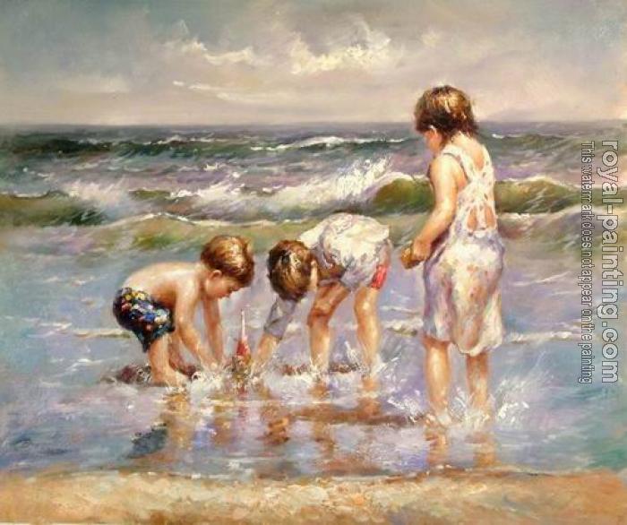 Hand Painted : Children on Beach